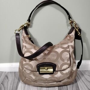 Coach Kristin Op Art Sateen Hobo Bag 19331 Khaki Mahogany Signature Shoulder